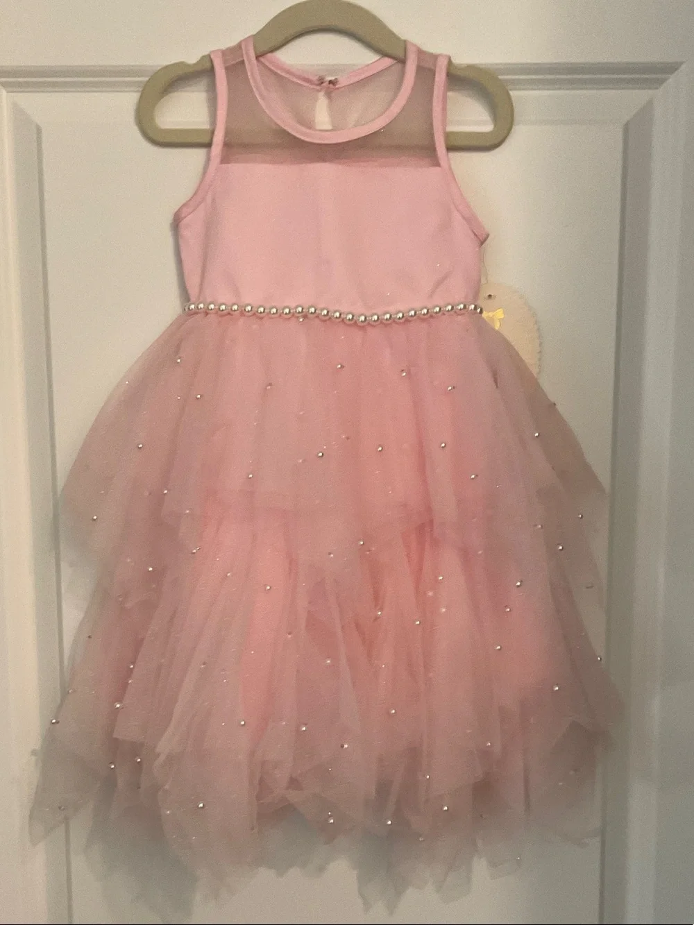 American Princess Pink Pearl-Trim Layered Tulle Party Dress